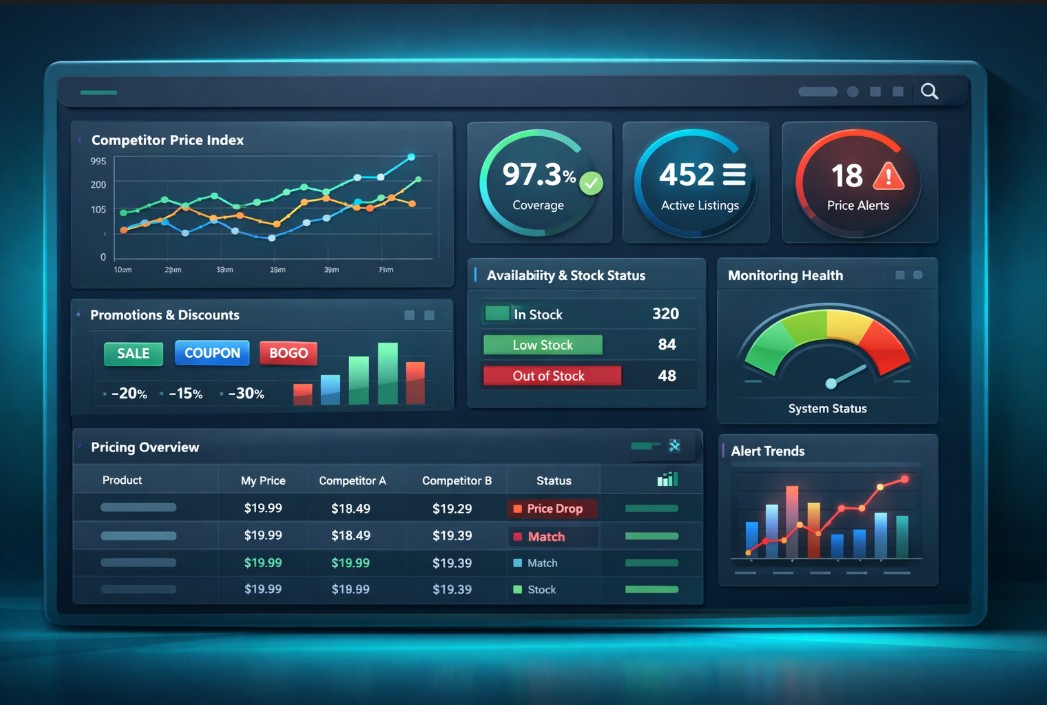 tgndata dashboard visualizing Competitor Price Monitoring.