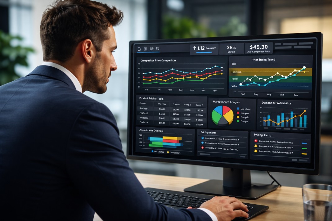 price positioning strategy dashboard comparing competitor pricing and price index